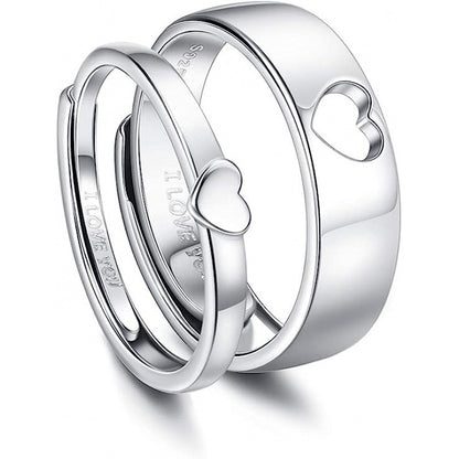 Adjustable Heart Cut Out Couple Ring Silver Plated