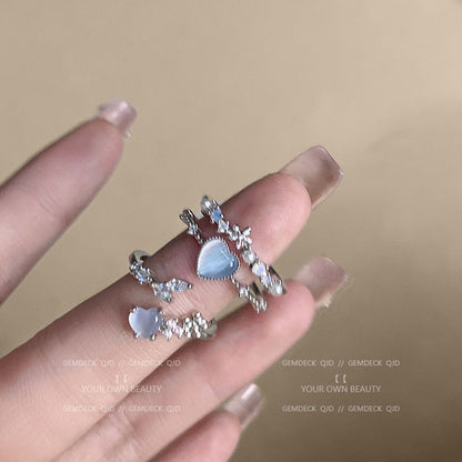 Adjustable Heart Moonstone Open Ring