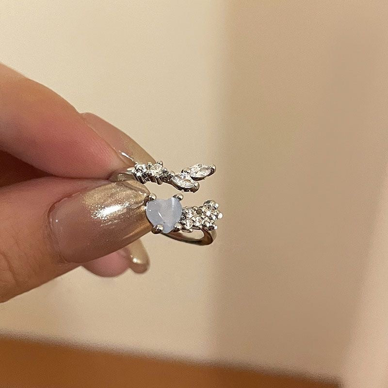 Adjustable Heart Moonstone Open Ring