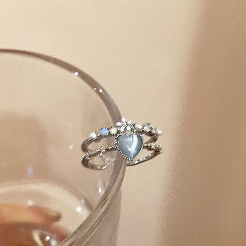 Adjustable Heart Moonstone Open Ring