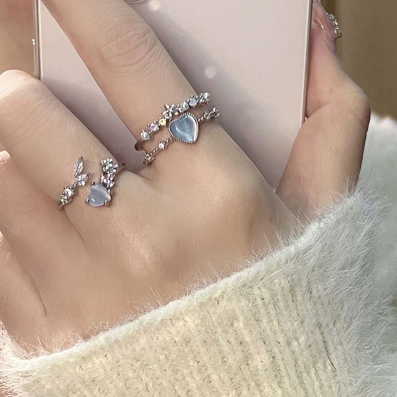 Adjustable Heart Moonstone Open Ring