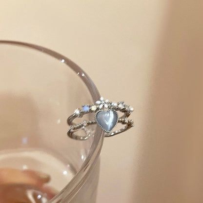 Adjustable Heart Moonstone Open Ring