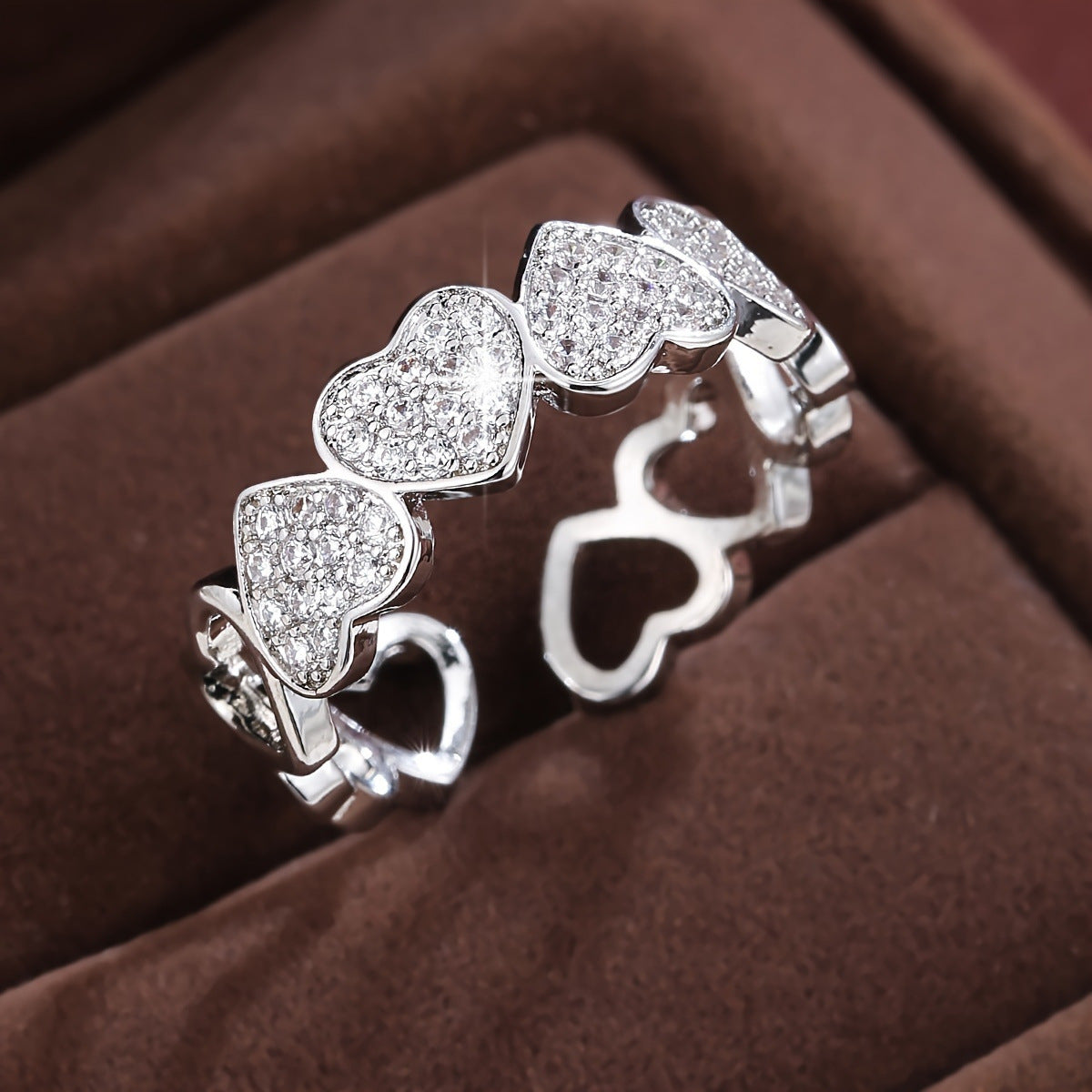 Adjustable Heart Zircon Ring