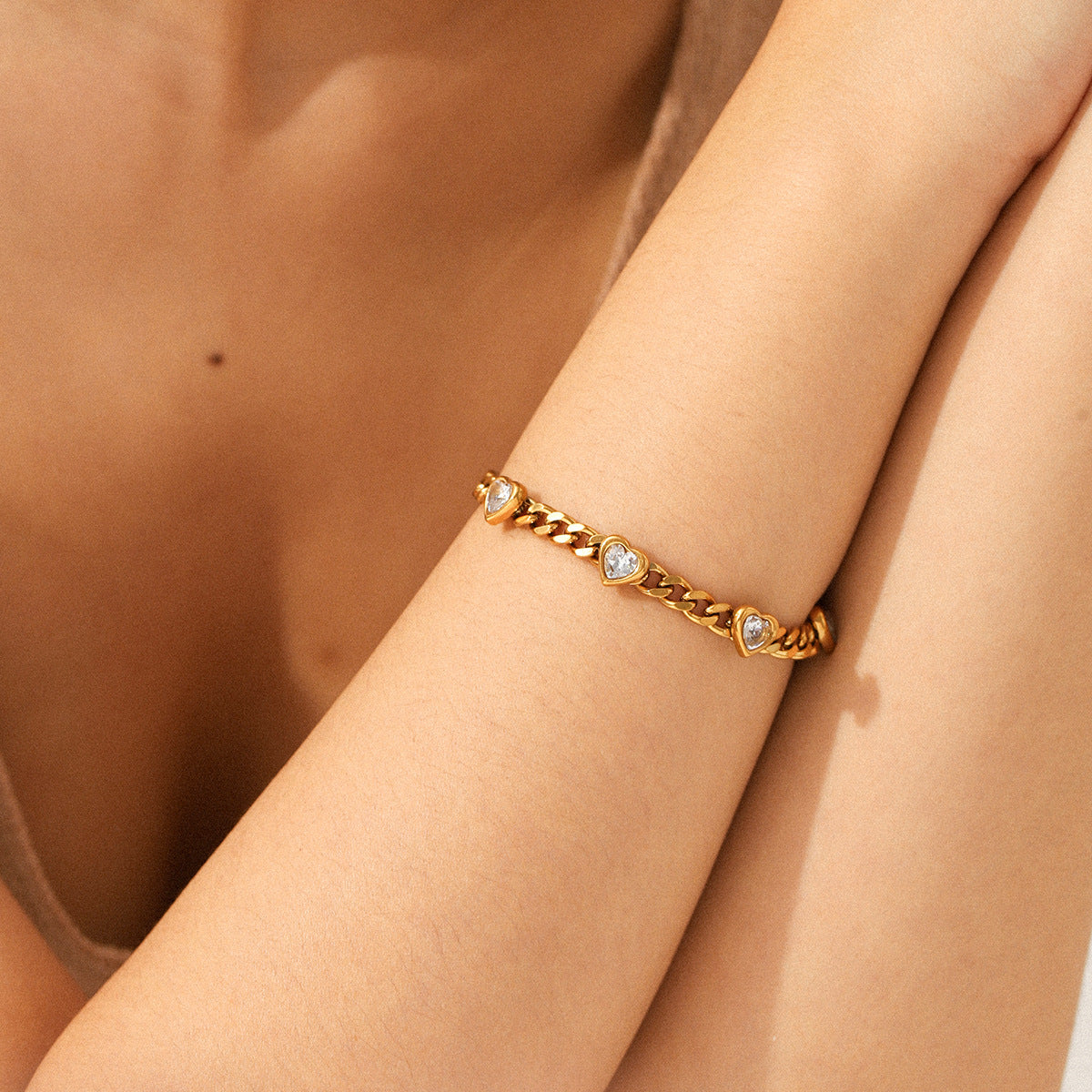 Adjustable Heart Zircon Stainless Steel Bracelet