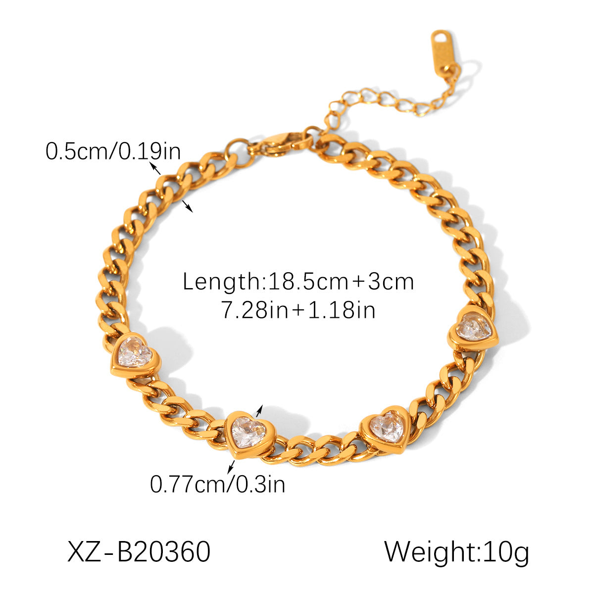 Adjustable Heart Zircon Stainless Steel Bracelet