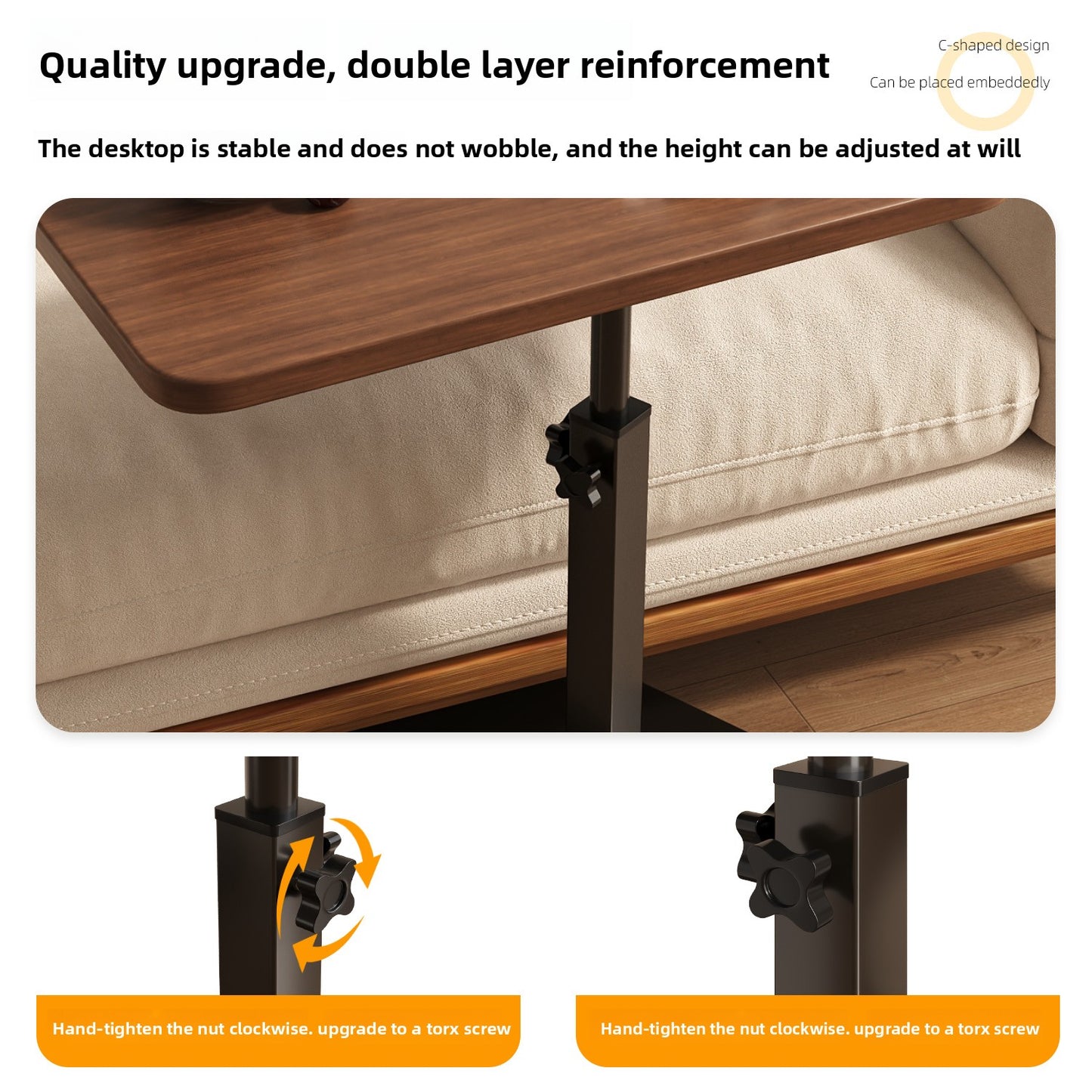 Adjustable Height Bedside Table with Flip Top
