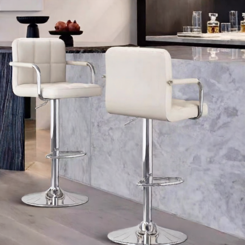 Adjustable Height Rotating Bar Stool with PU Leather Seat