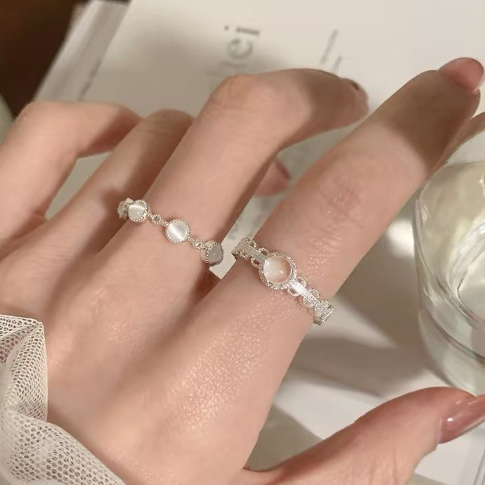 Adjustable Lace Cat Eye Stone Stackable Ring
