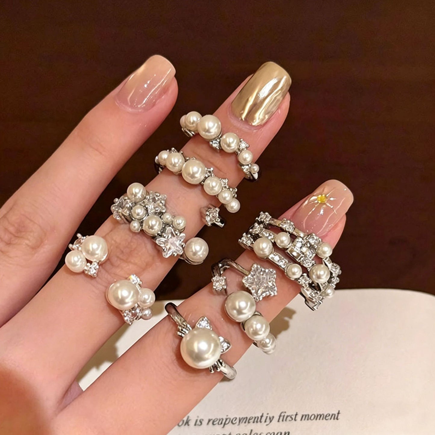 Adjustable Layered Pearl Ring for Women