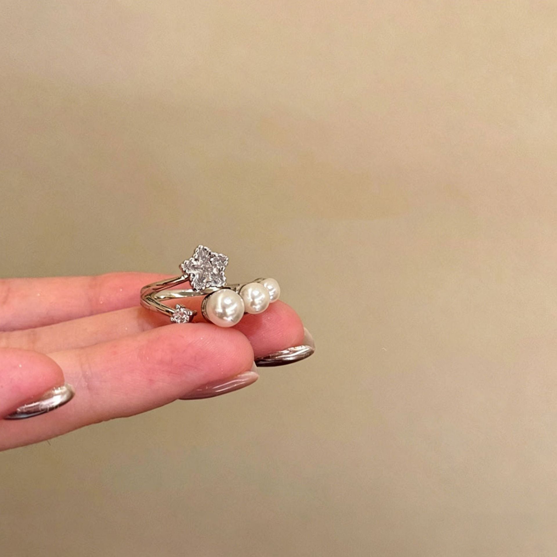 Adjustable Layered Pearl Ring for Women