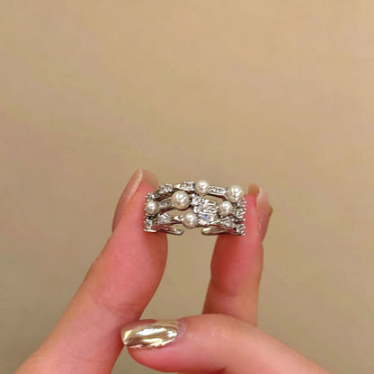 Adjustable Layered Pearl Ring for Women