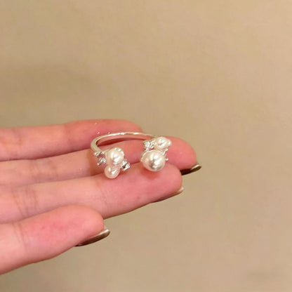 Adjustable Layered Pearl Ring for Women