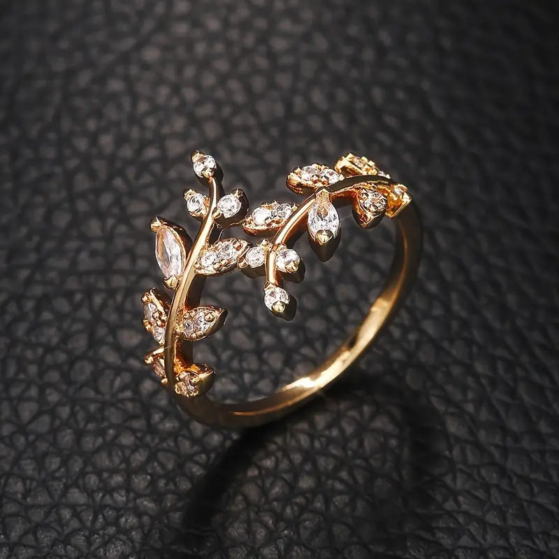 Adjustable Leaf Design Metal Ring