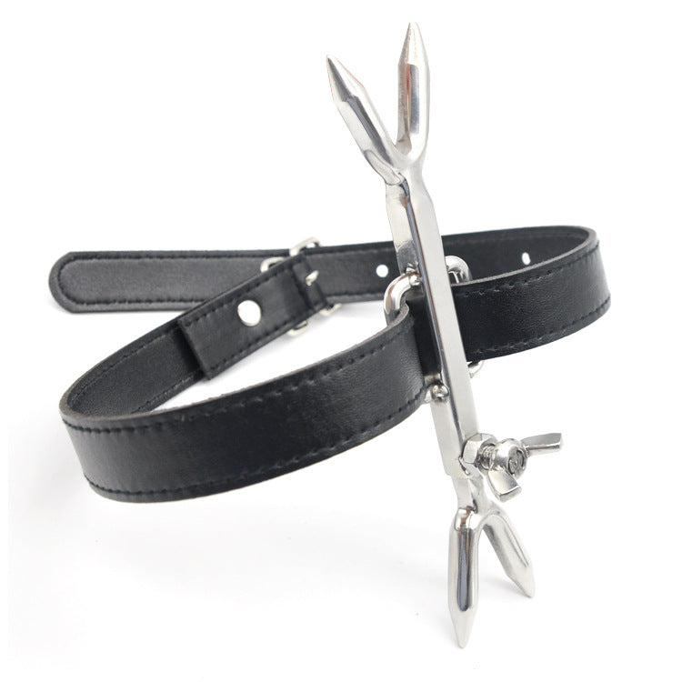 Adjustable Leather Stainless Steel Bondage Collar for Adults