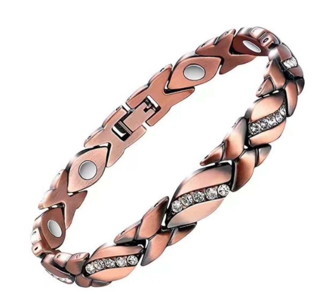 Adjustable Magnetic Therapy Bracelet with Retro Copper Finish
