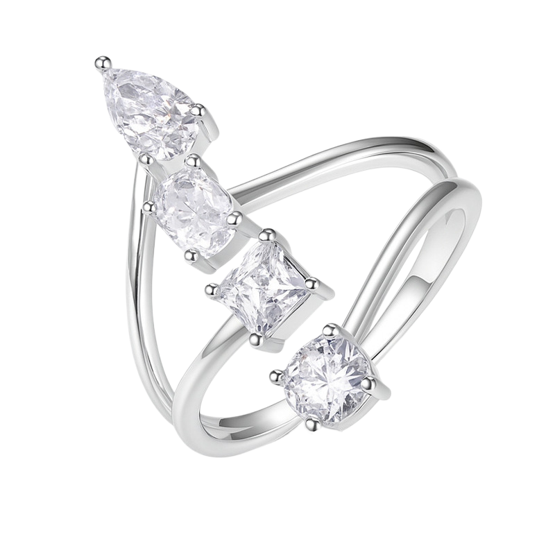 Adjustable Moissanite Geometric Silver Ring