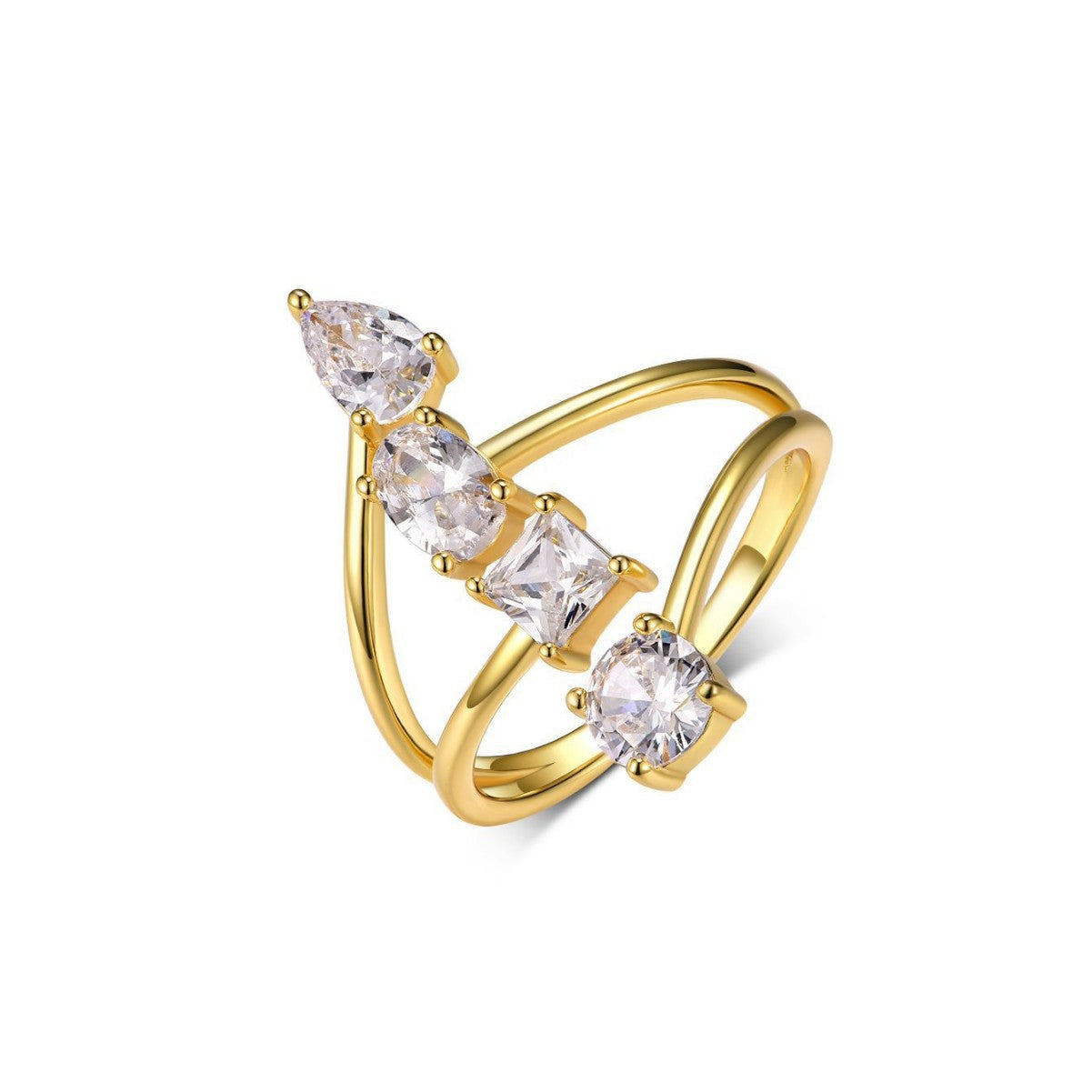 Adjustable Moissanite Geometric Silver Ring