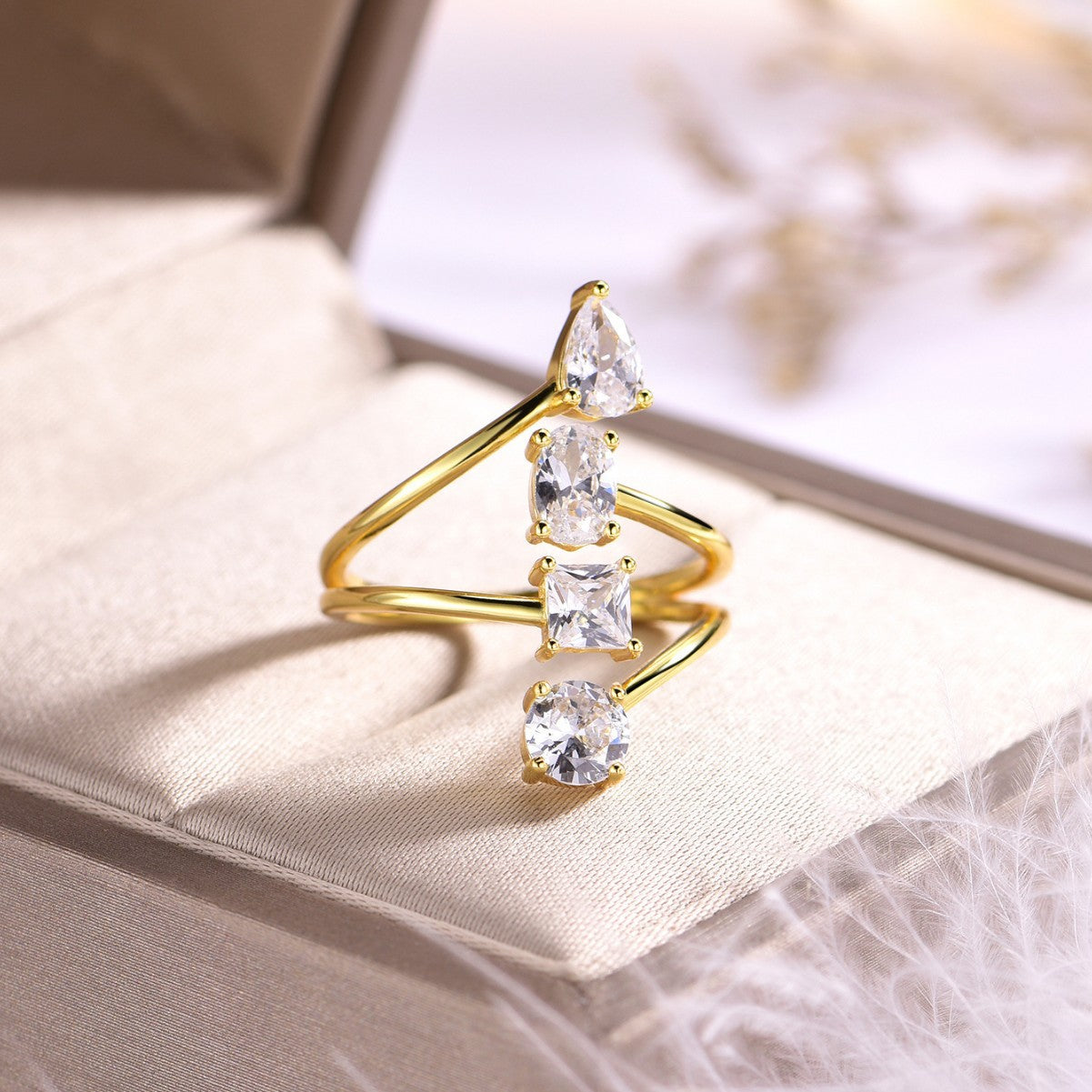 Adjustable Moissanite Geometric Silver Ring