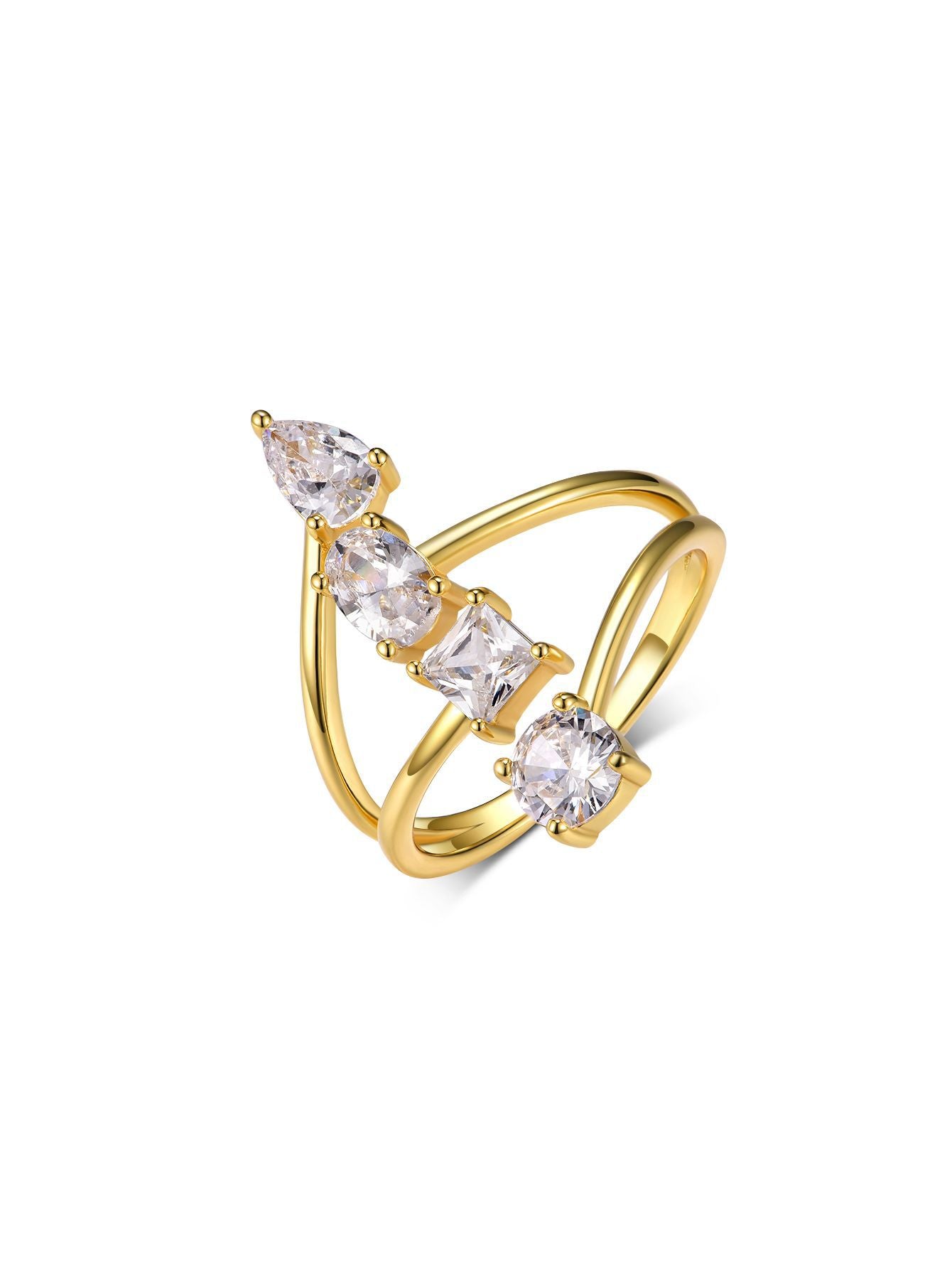 Adjustable Moissanite Geometric Silver Ring