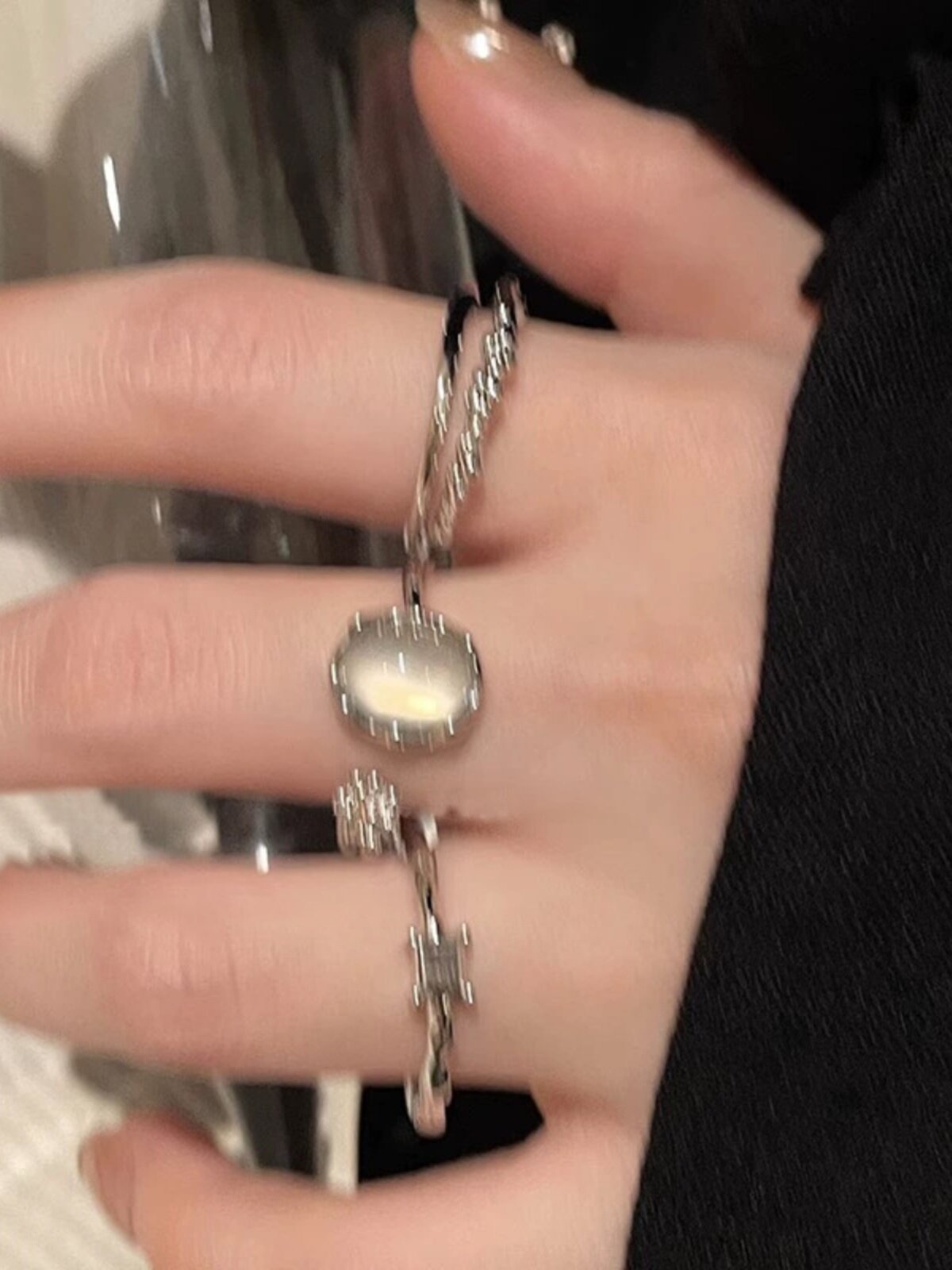 Adjustable Moonstone Zircon Ring