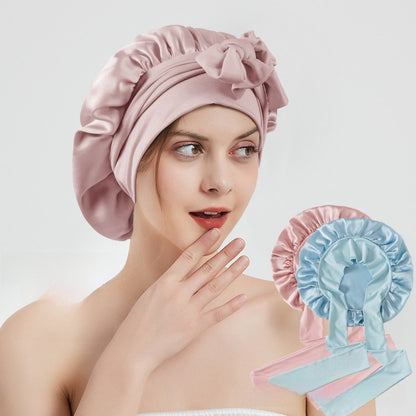 Adjustable Mulberry Silk Sleep Cap for Long Hair Protection