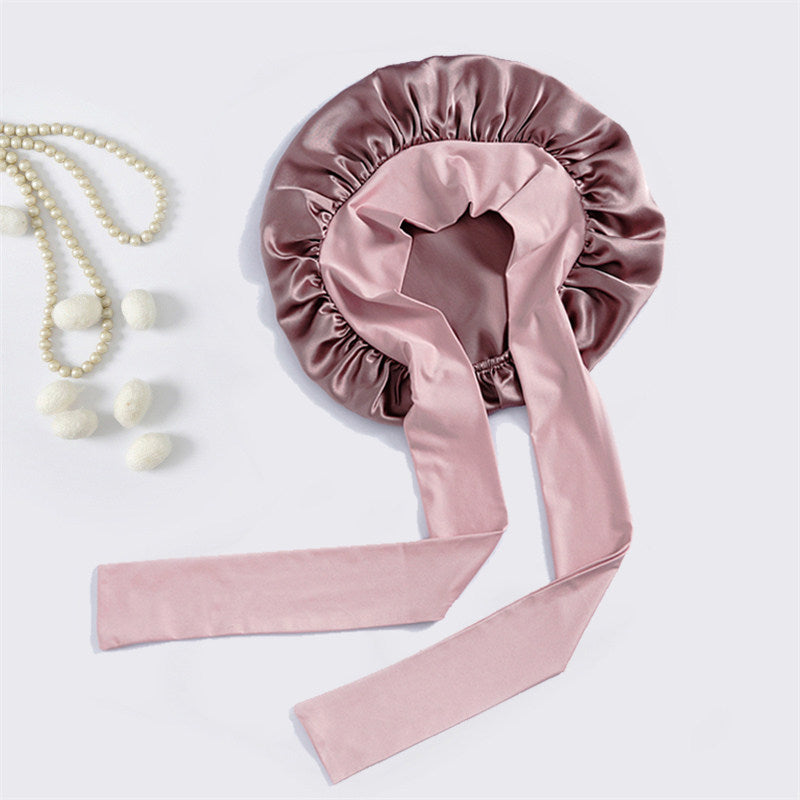 Adjustable Mulberry Silk Sleep Cap for Long Hair Protection