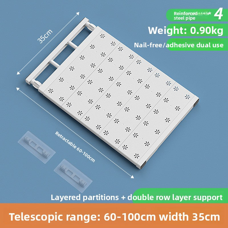 Adjustable No Drill Wardrobe Partition Shelf for Home Storage