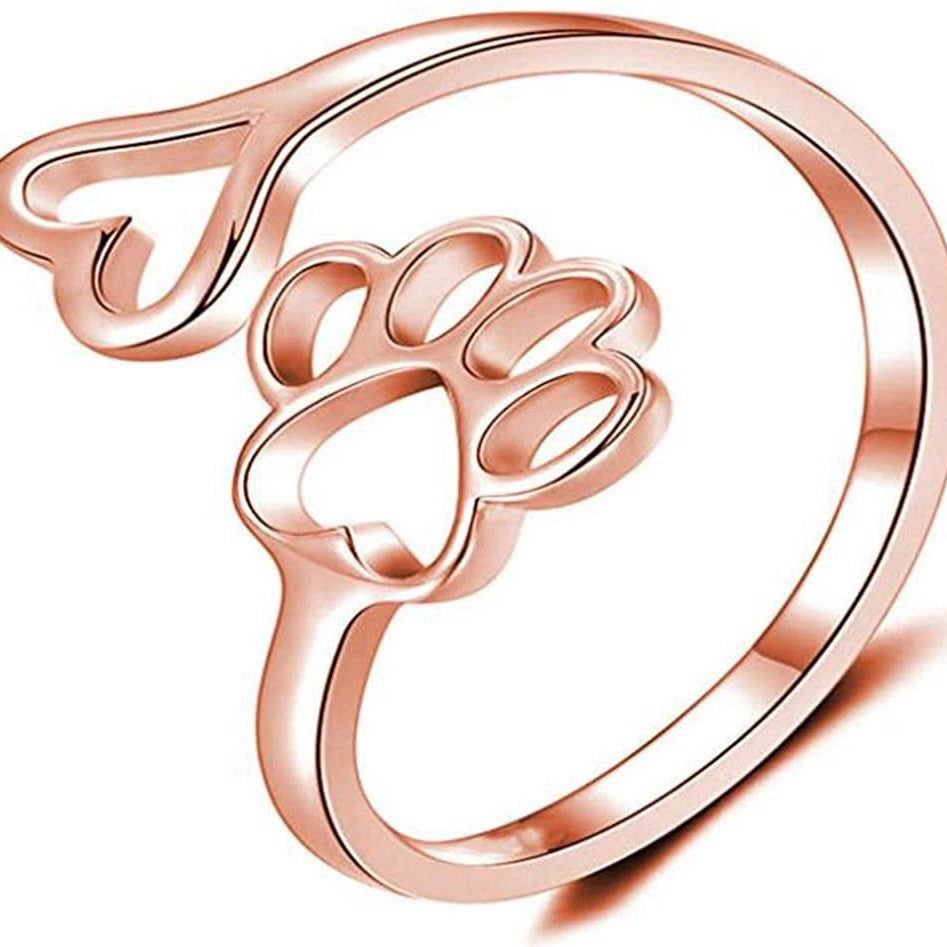Adjustable Paw Print Hollow Ring