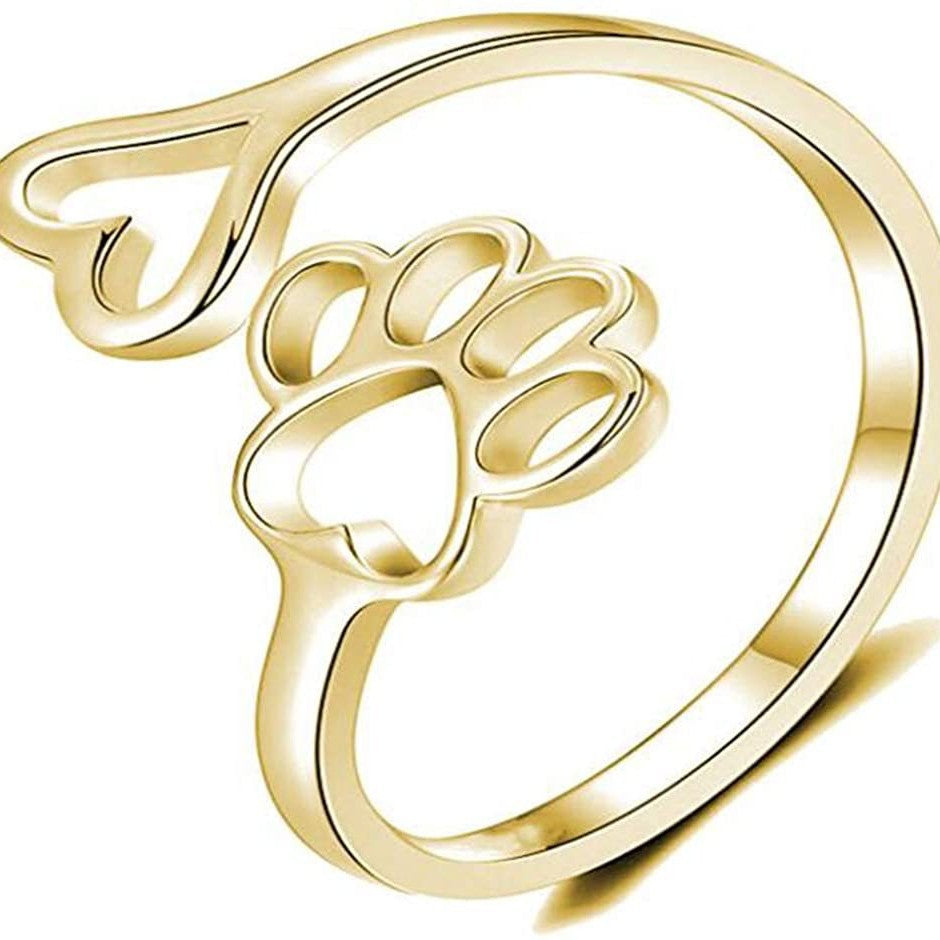 Adjustable Paw Print Hollow Ring