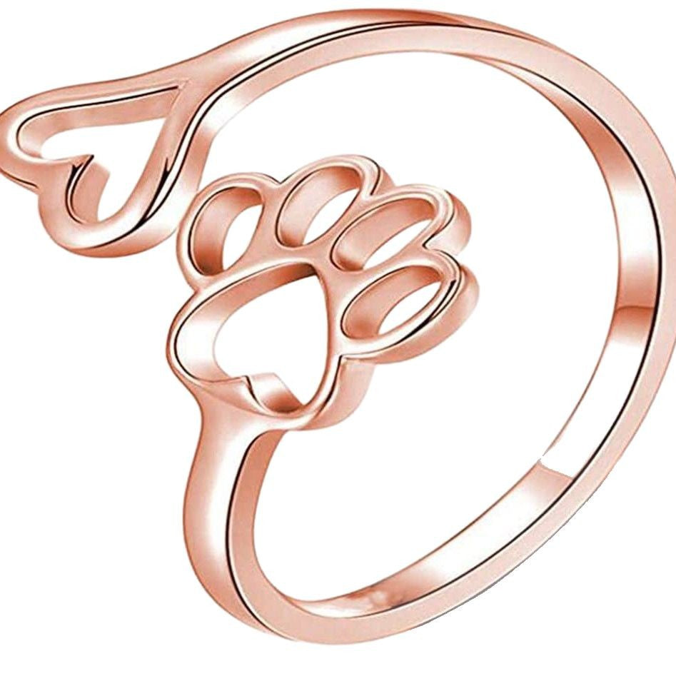Adjustable Paw Print Hollow Ring