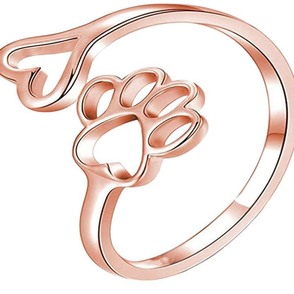 Adjustable Paw Print Hollow Ring
