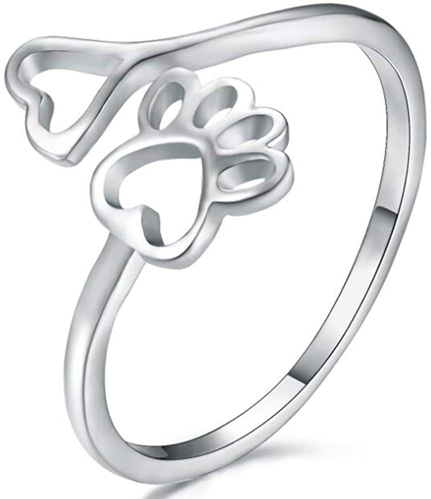 Adjustable Paw Print Hollow Ring