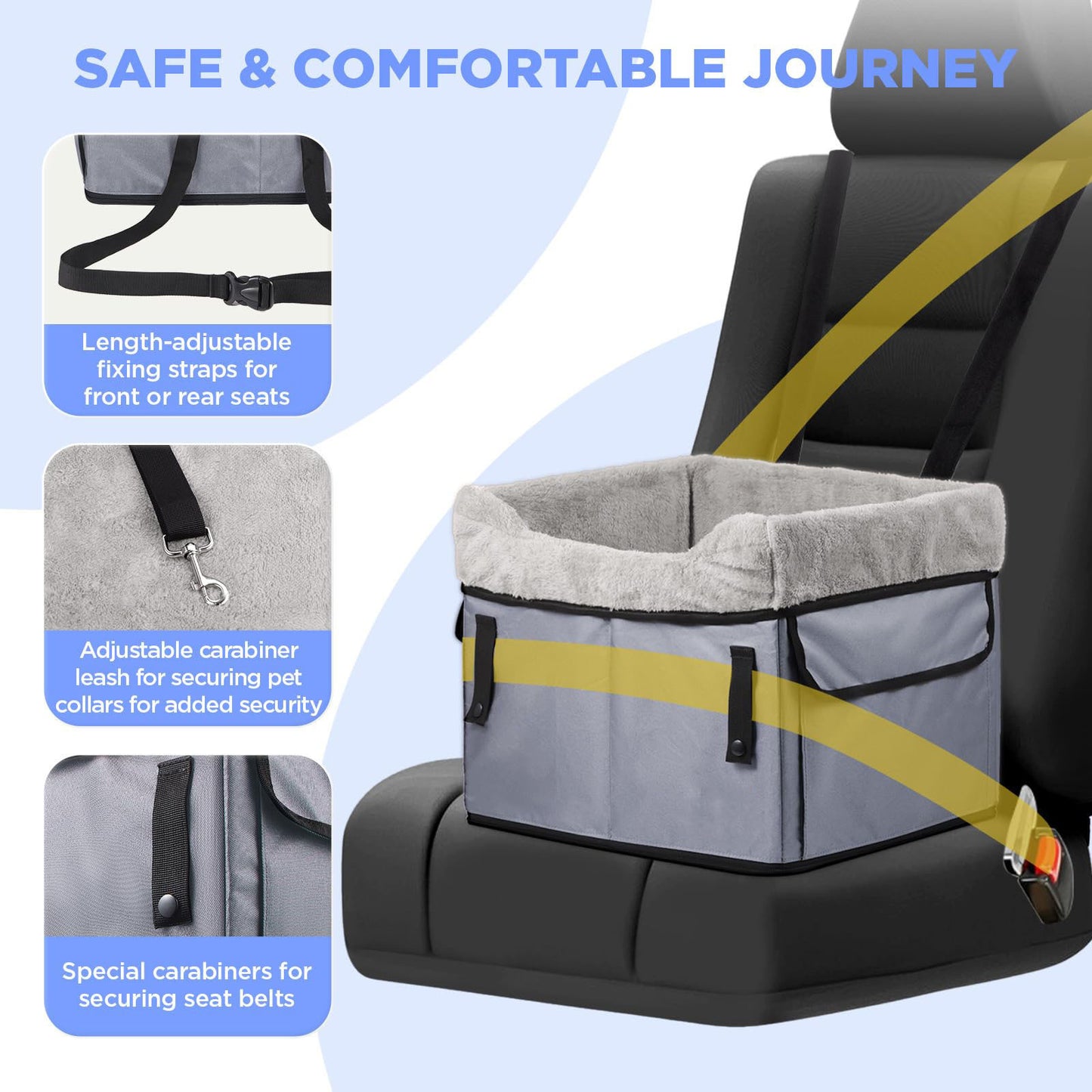 Adjustable Pet Car Booster Seat with Safety Straps