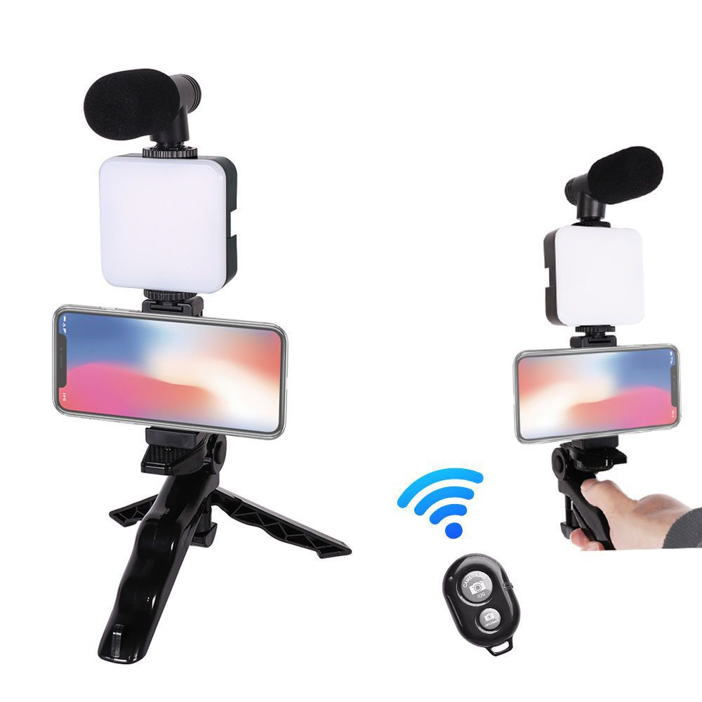 Adjustable Phone Desktop Stand with Microphone and LED Light