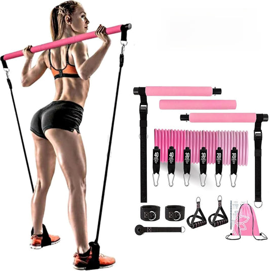 Adjustable Pilates Resistance Bar with Elastic Bands