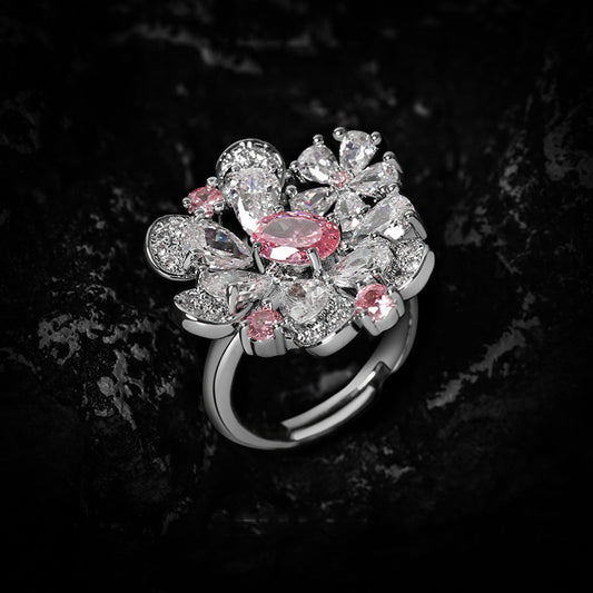 Adjustable Pink Diamond Sterling Silver Ring