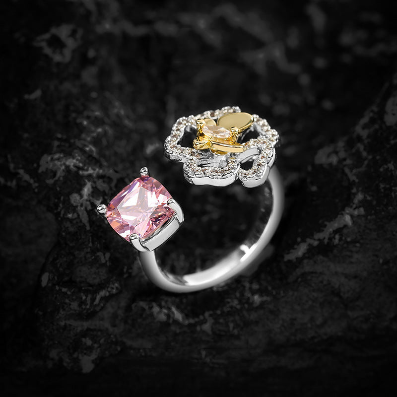Adjustable Pink Diamond Sterling Silver Ring