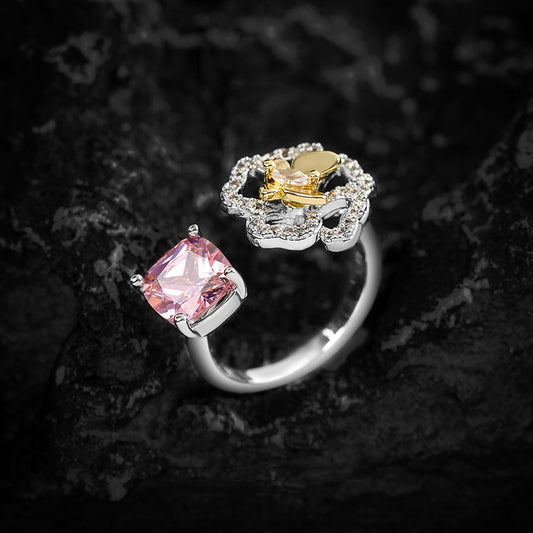 Adjustable Pink Diamond Sterling Silver Ring