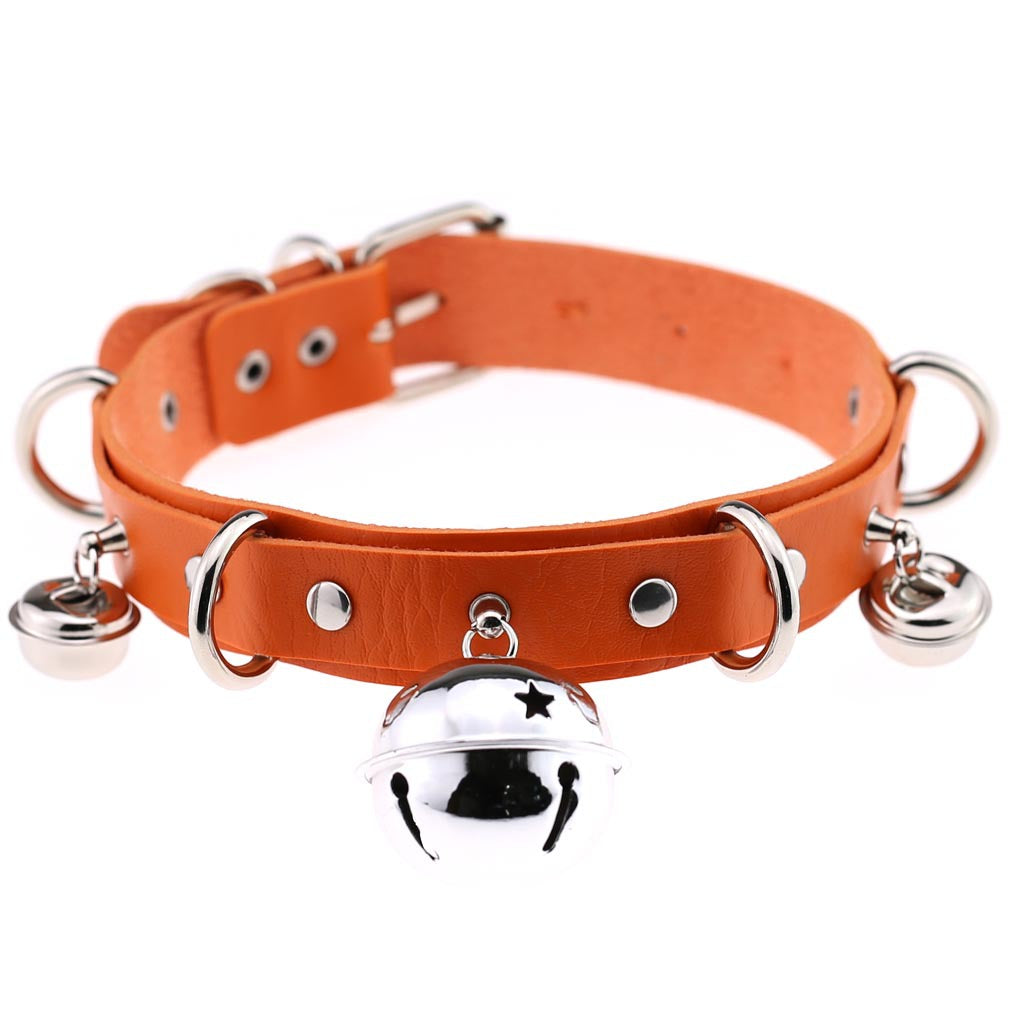 Adjustable PU Leather Bell Collar Necklace