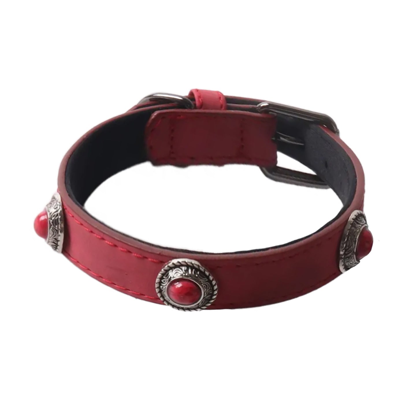 Adjustable PU Pet Collar with Cat Eye Stone