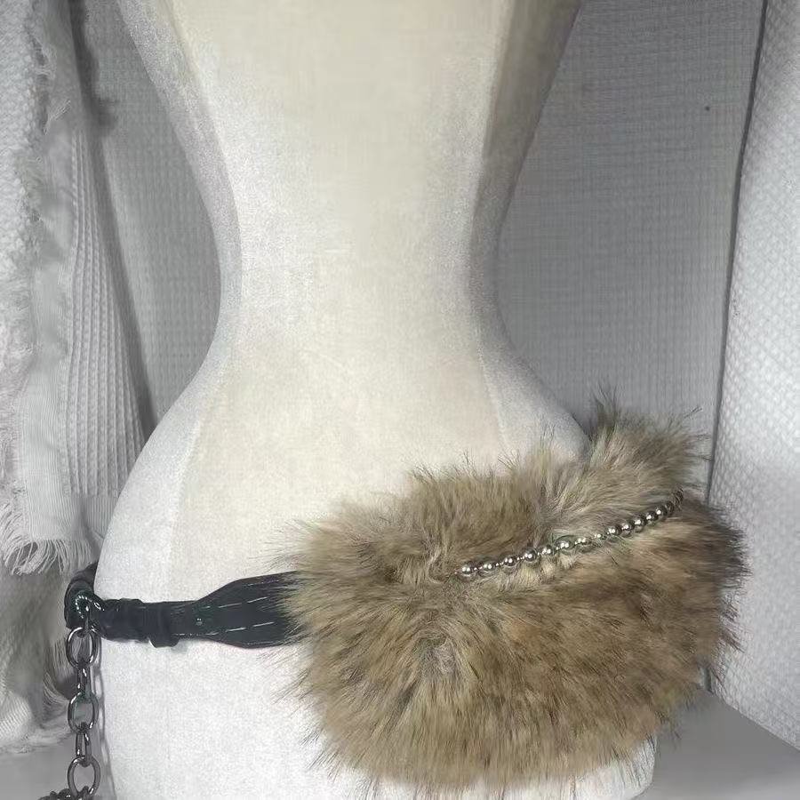 Adjustable Rabbit Fur Waist Belt Retro Y2K Fashion