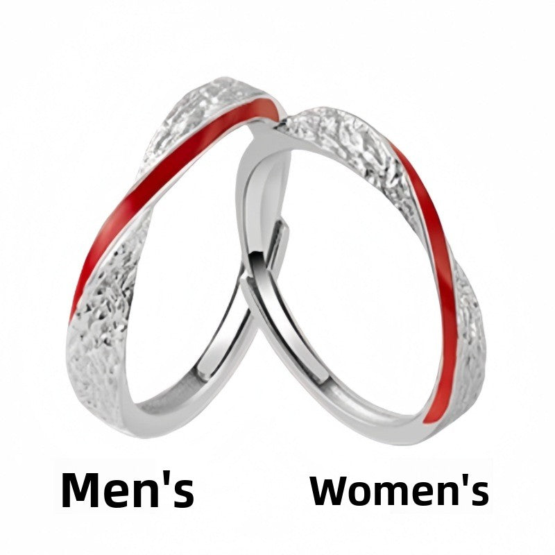 Adjustable Red Silk Thread Sterling Silver Couple Ring