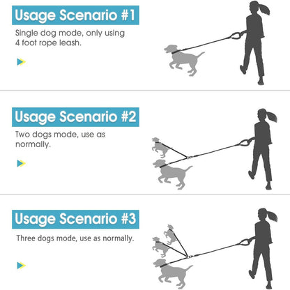 Adjustable Reflective Dog Leash with Triple Attachment Points