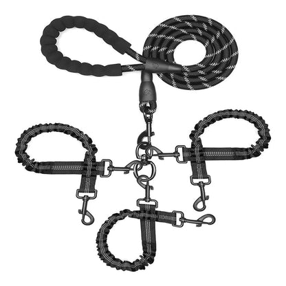 Adjustable Reflective Dog Leash with Triple Attachment Points