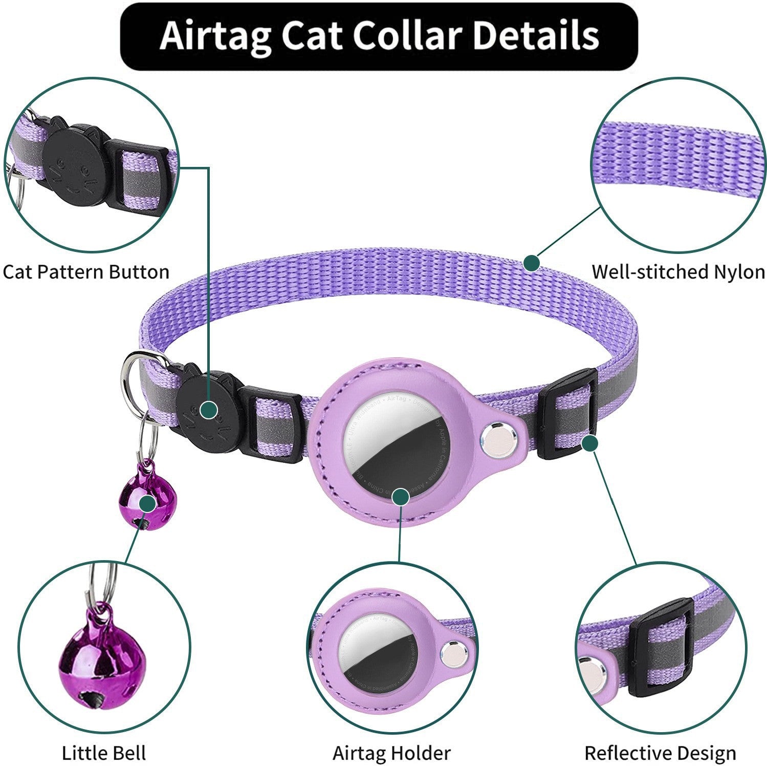 Adjustable Reflective Pet Collar for Airtag