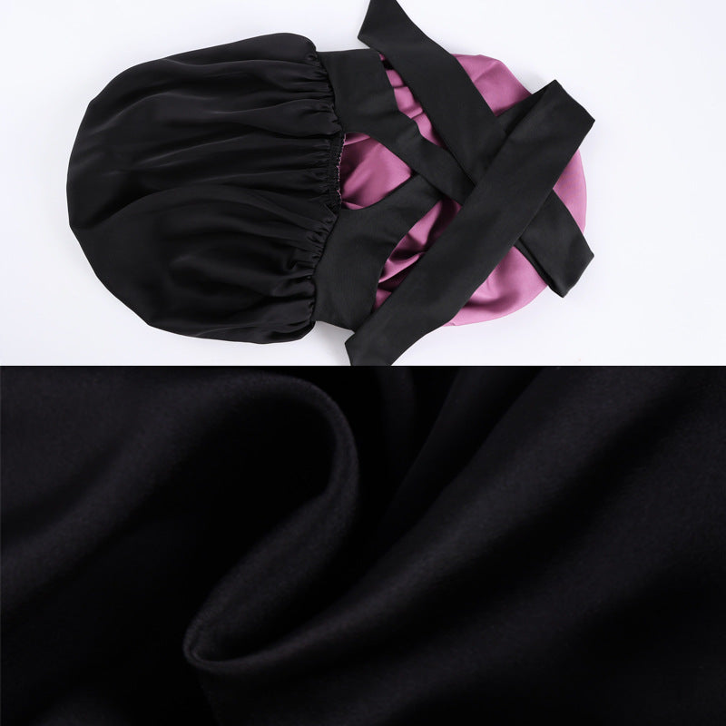 Adjustable Silk Satin Nightcap with Long Ribbon