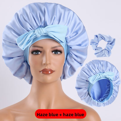Adjustable Silk Satin Nightcap with Long Ribbon