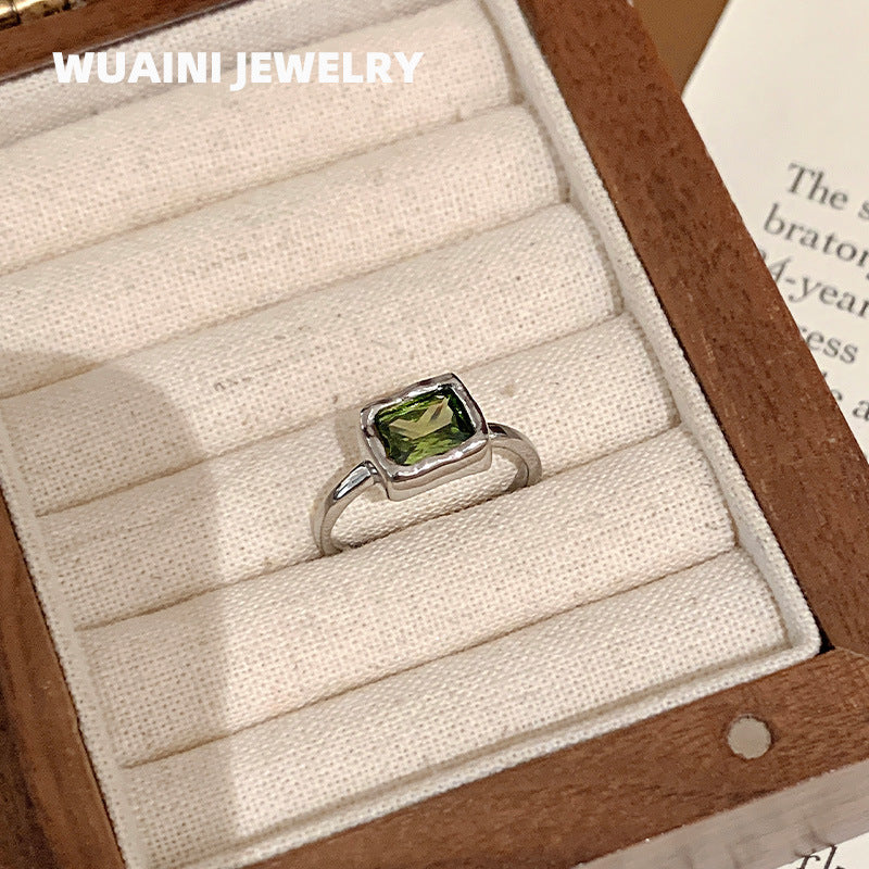 Adjustable Square Green Zircon Ring