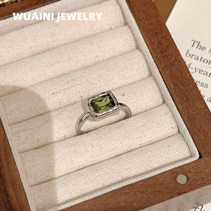 Adjustable Square Green Zircon Ring