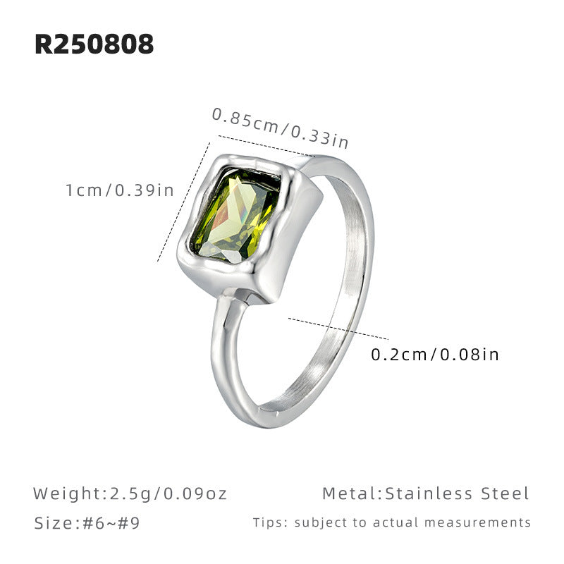 Adjustable Square Green Zircon Ring
